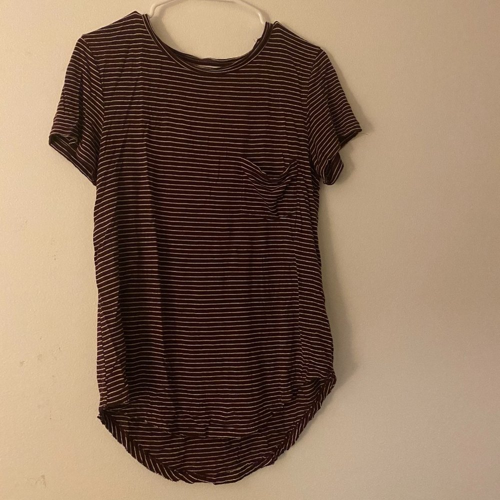 Oversized Maroon Striped Soft Pocket T-Shirt